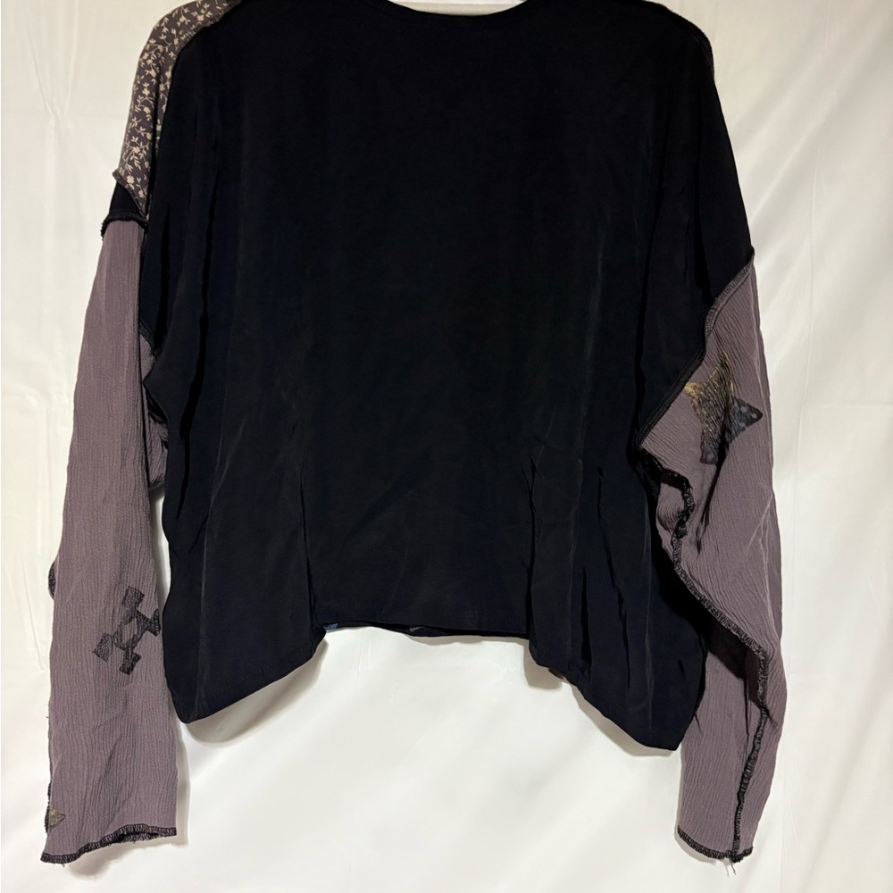 Womens Patchwork Button-Down Shirt in Black & Mau… - image 5